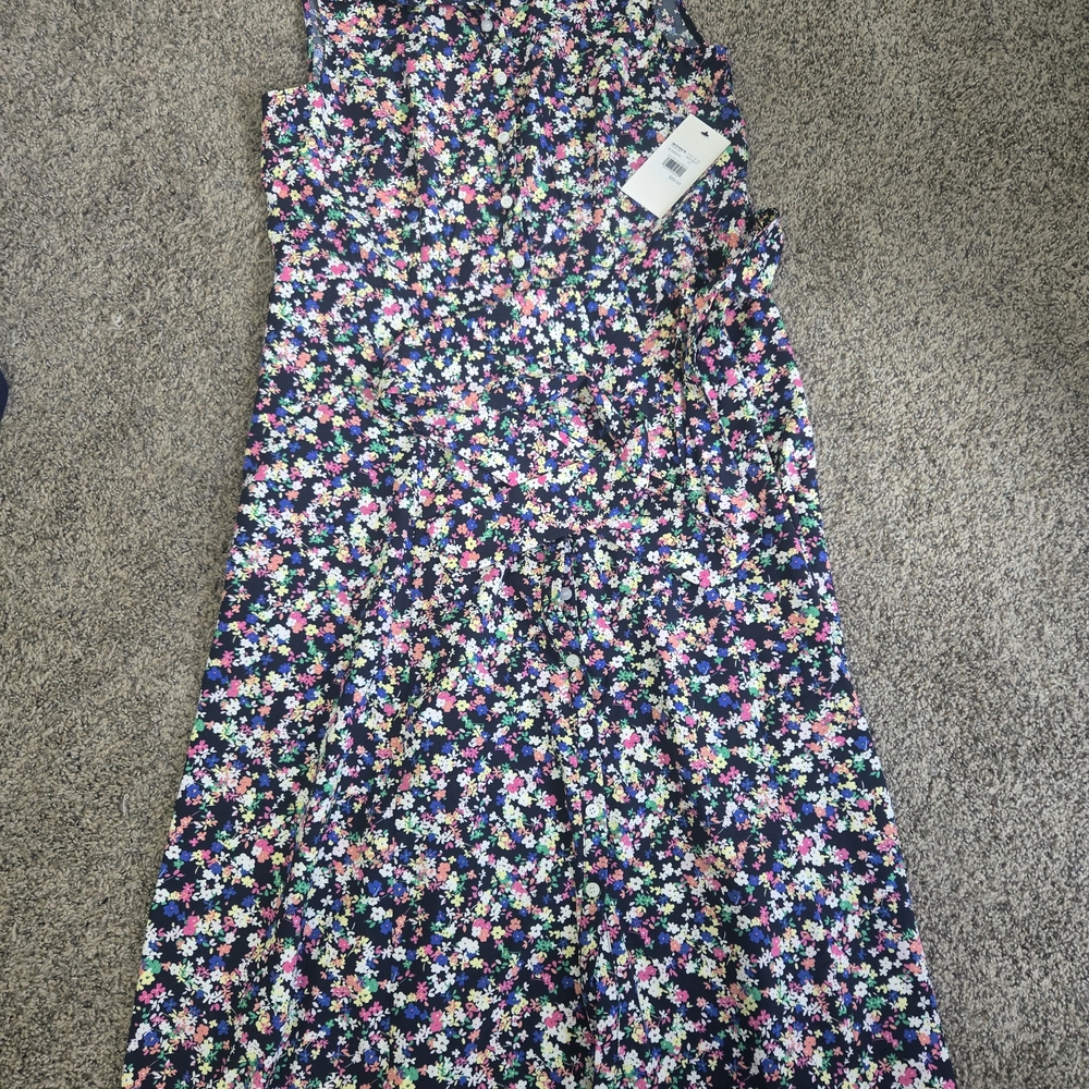Floral Sleeveless Midi Dress - Navy with Multi-Color Blossoms